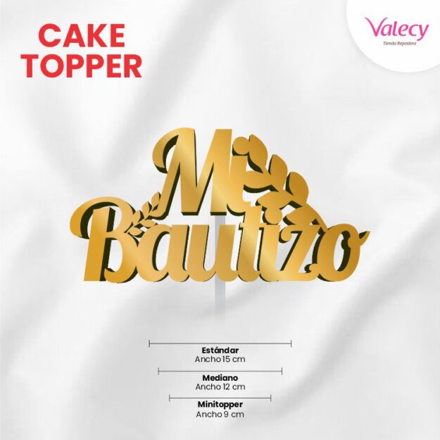 topper dorado de mi bautizo para tortas