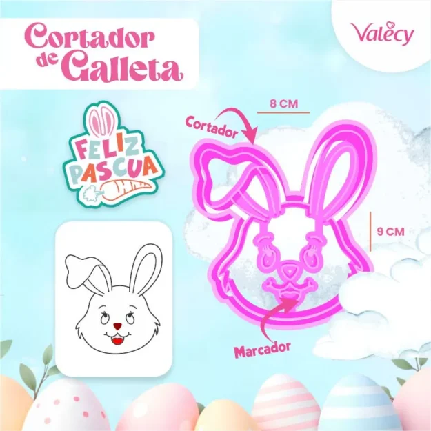 Conejo de Pascua- N°2 - Cortador de plástico con marcador para galletas – Pascua - Reutilizable
