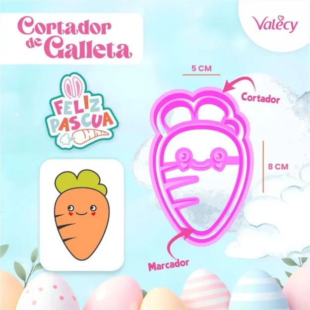 Zanahoria - 2 - Cortador de plástico con marcador para galletas – Pascua - Reutilizable