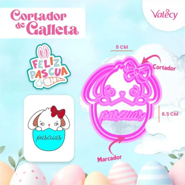 Conejo de pascua - N°4 - Cortador de plástico con marcador para galletas – Pascua - Reutilizable