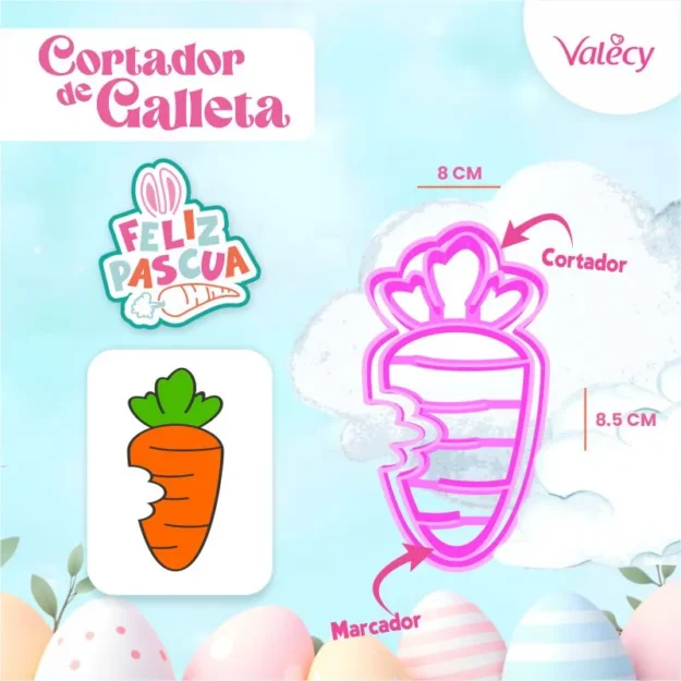 Zanahoria - N°3 - Cortador de plástico con marcador para galletas – Pascua - Reutilizable