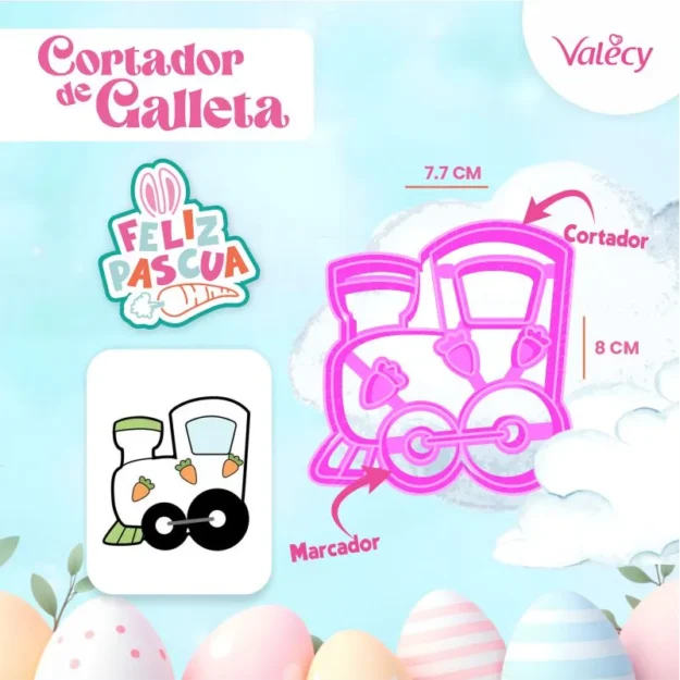 Tren- Cortador de plástico con marcador para galletas – Pascua - Reutilizable