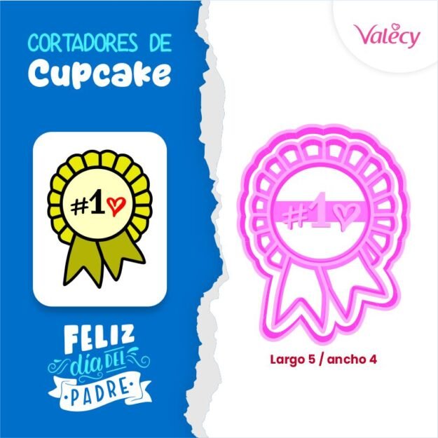 Cortador de cupcake - Medalla de primer lugar - Papá - incluye marcador - plástico - Reutilizable
